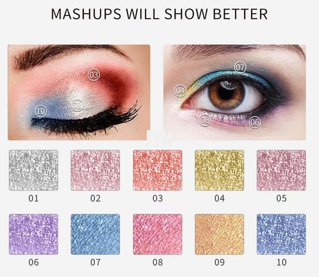 10 kleuren Diamond Glitter Eyeshadow Waterproof Long die Metaalflikkeringsoogschaduw duren