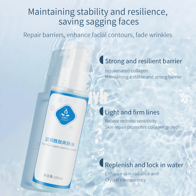 100ml blauwe Koperpeptide Gezichtswatergloed die de Huidzorg stabiliseren van het Reparatie Diepe Hydraat